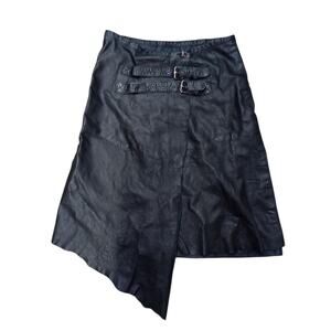 Di Capra International 100% Leather Black Asymmetrical Battle Skirt Size 8